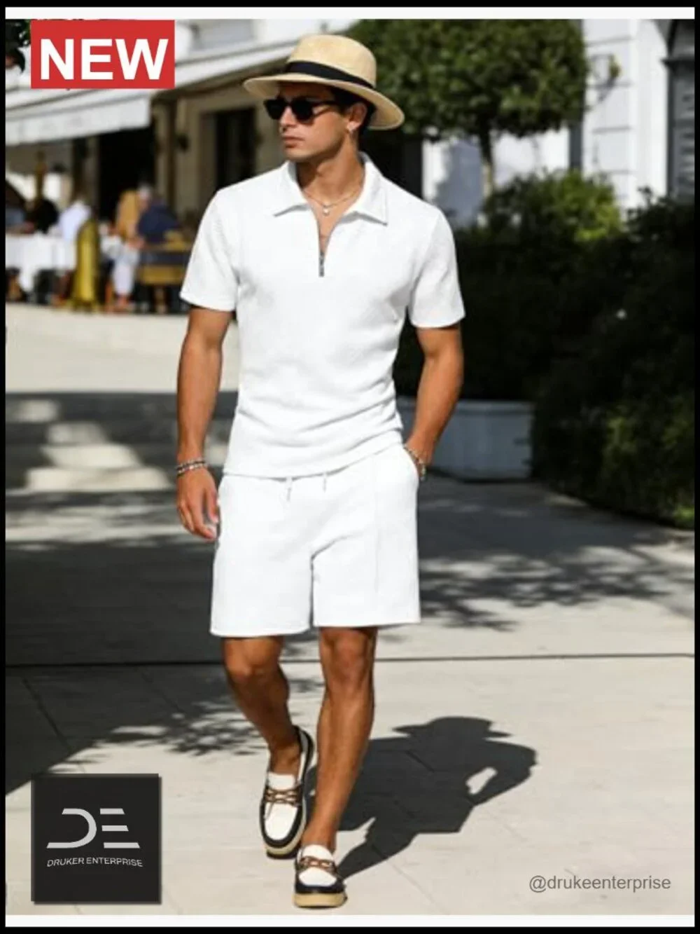 Men's 2 Piece Track Suit Set Short Sleeve Quarter Zip Golf Polo Loungewear